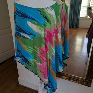 Mud Pie Women's Blouse - Green and Blue Poncho Style